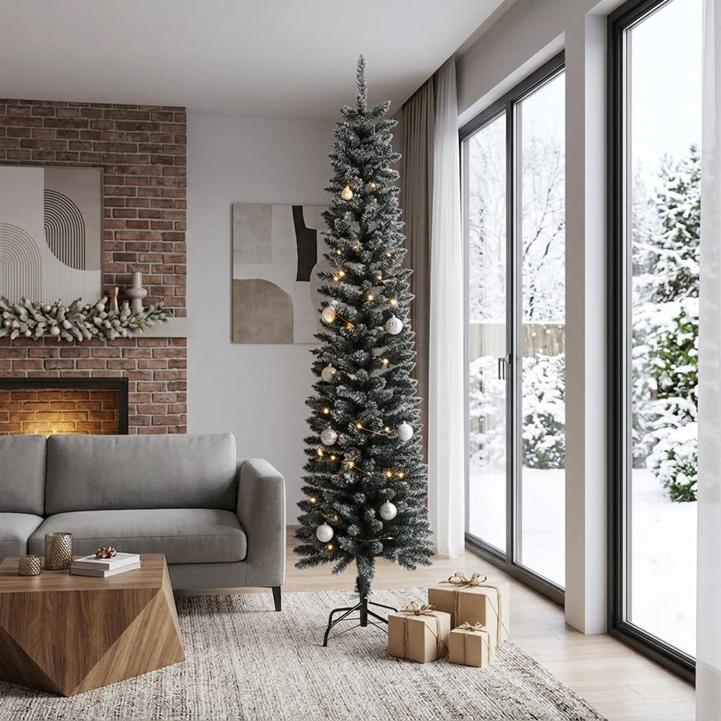 Sapin de Noël artificiel étroit enneigé – Idéal petits espaces