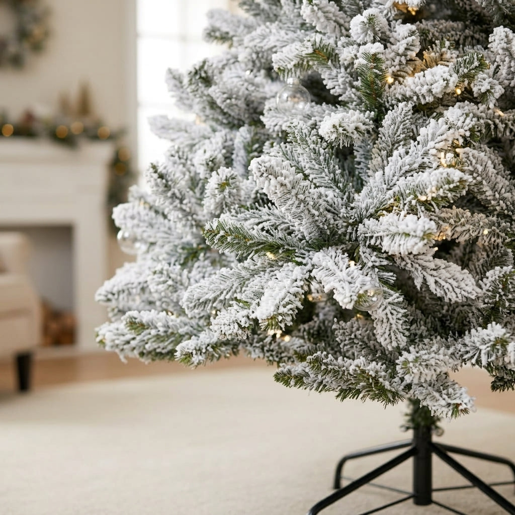 Sapin de Noël artificiel floqué à charnières – Effet neige réaliste