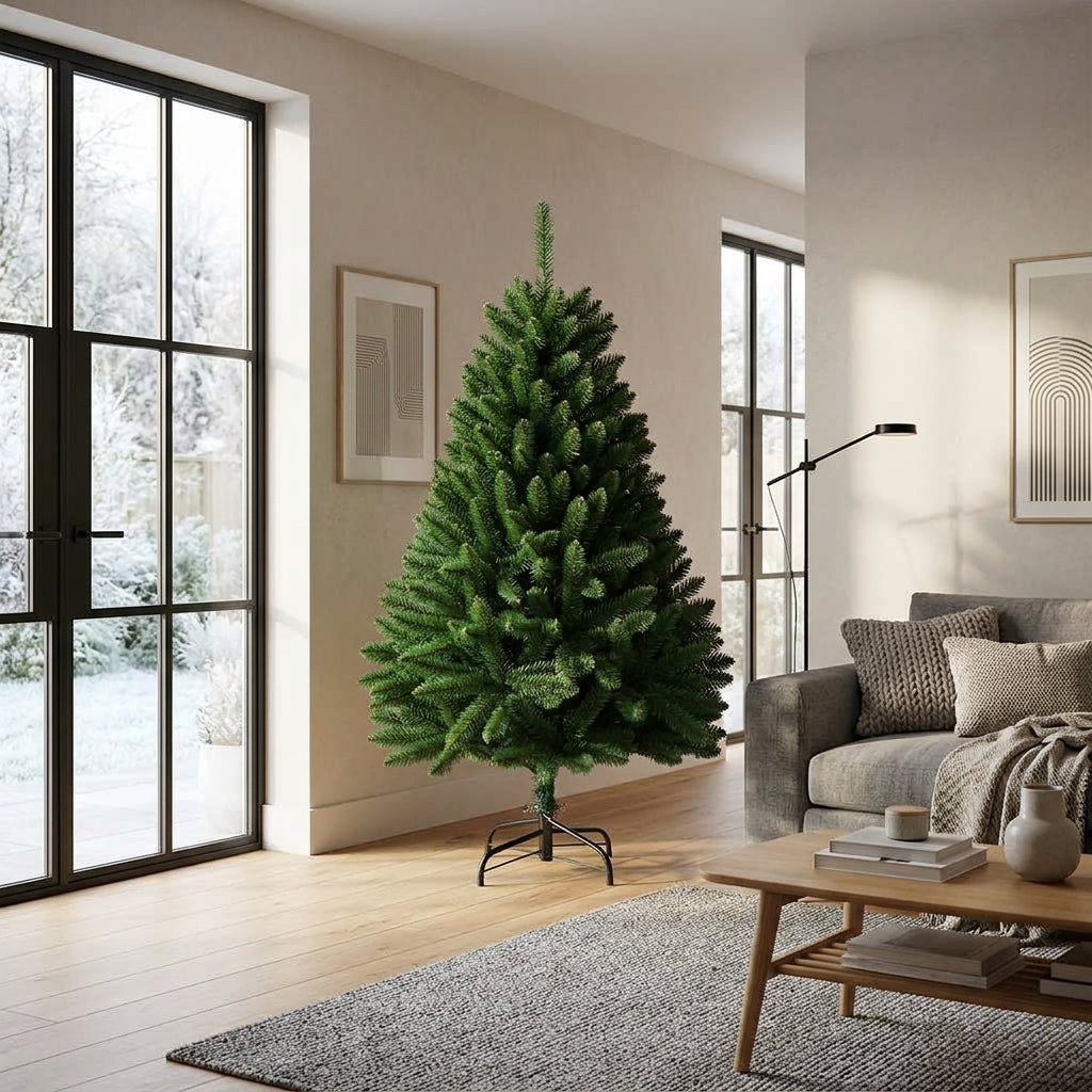 Sapin de Noël artificiel vert à charnières – Réaliste, support inclus
