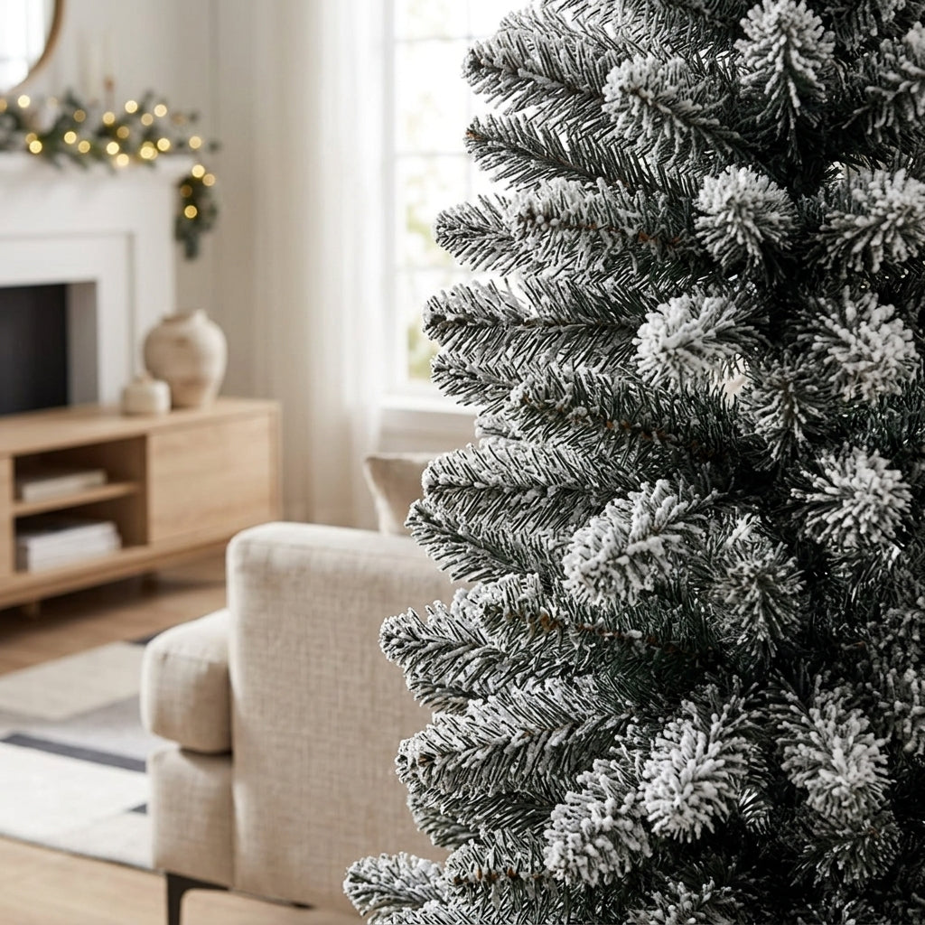 Sapin de Noël artificiel étroit enneigé – Idéal petits espaces