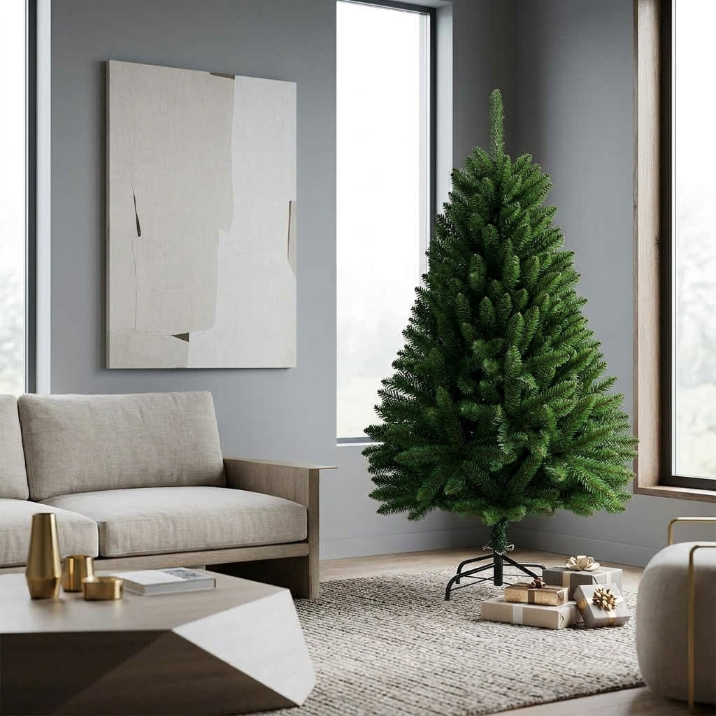 Sapin de Noël artificiel vert à charnières – Réaliste, support inclus