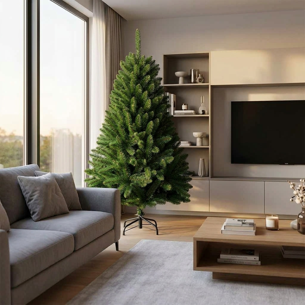 Sapin de Noël artificiel vert à charnières – Réaliste, support inclus