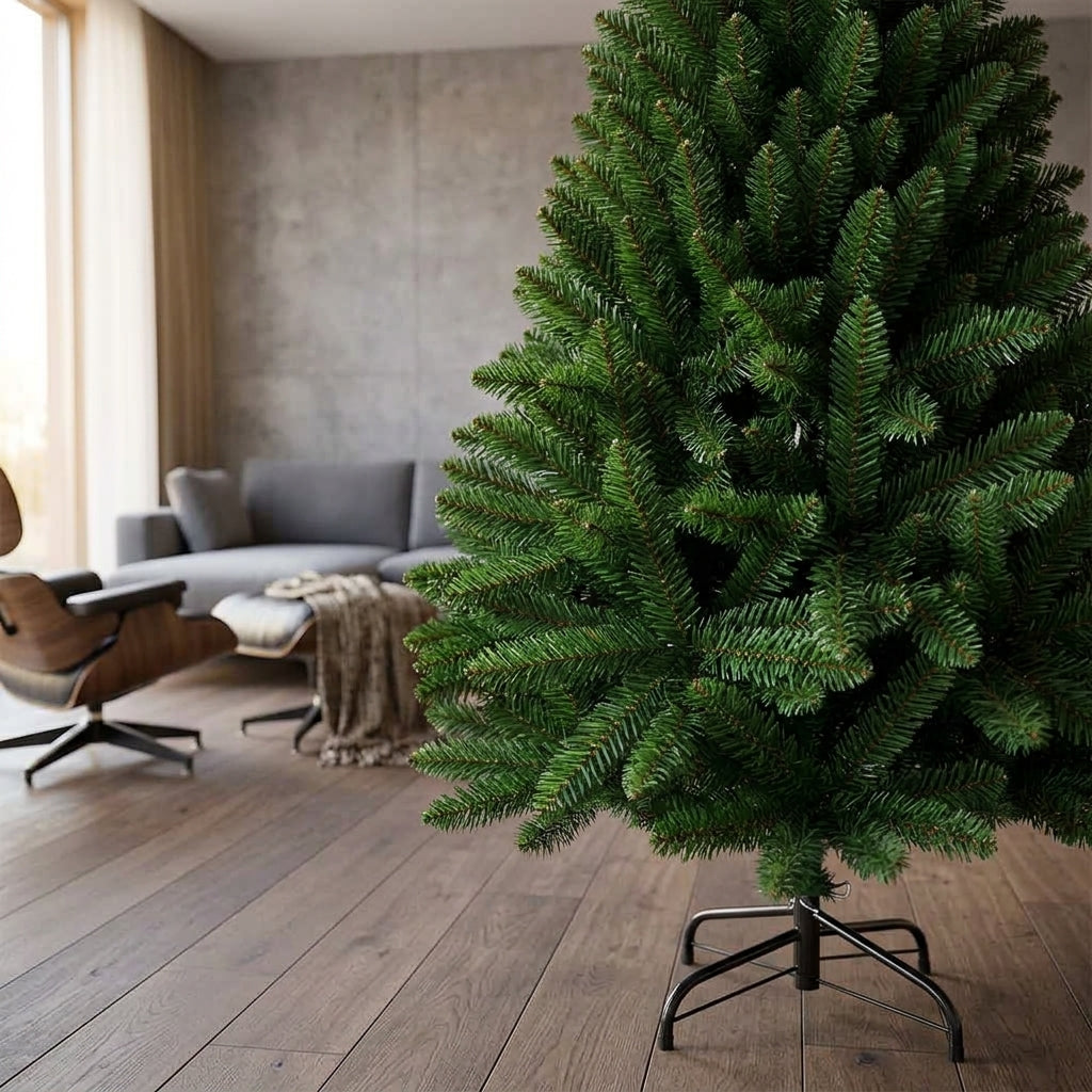 Sapin de Noël artificiel vert à charnières – Réaliste, support inclus