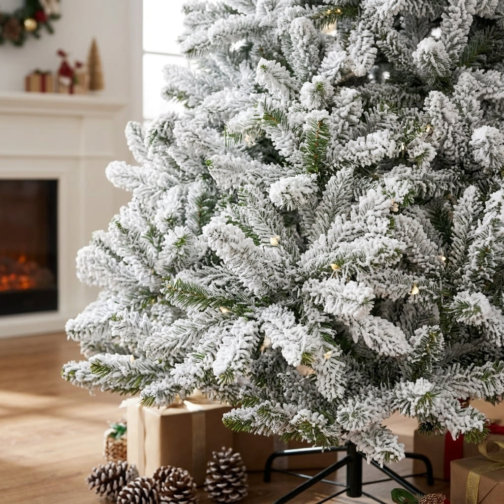 Sapin de Noël artificiel floqué à charnières – Effet neige réaliste